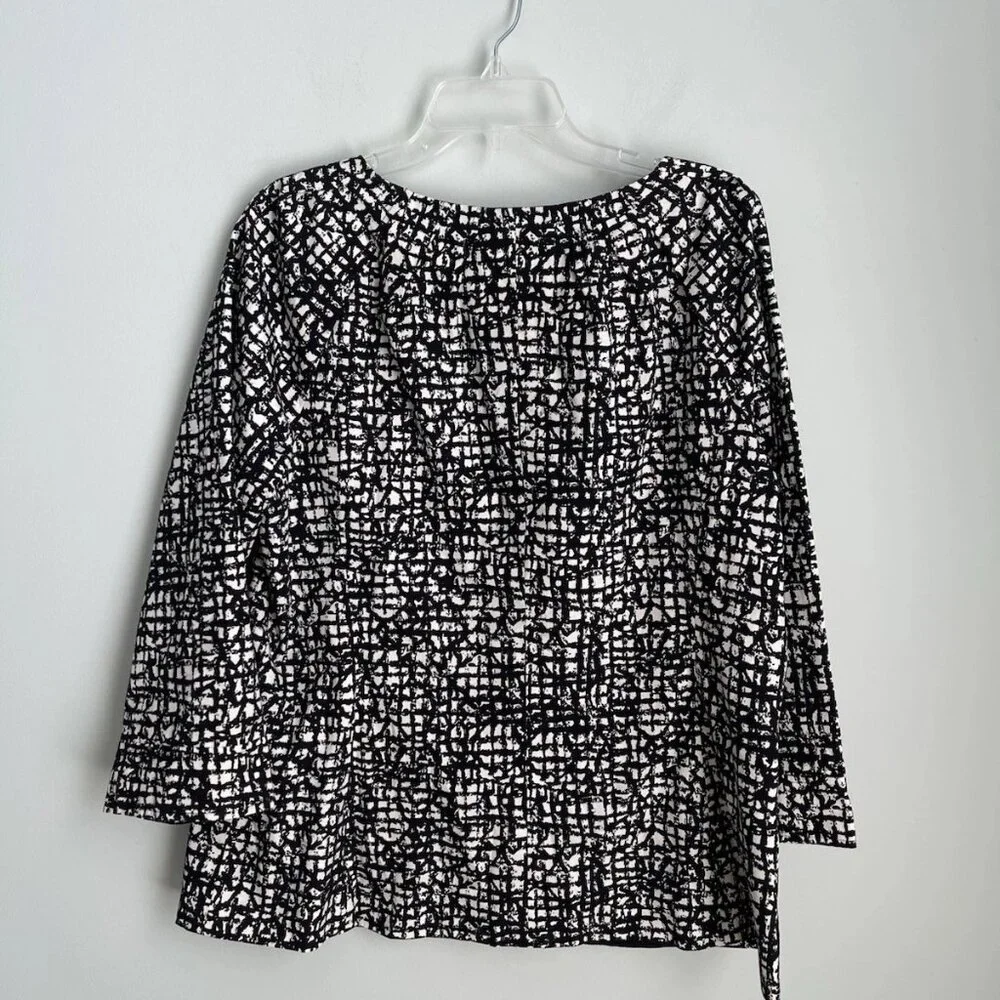 Lafayette 148 Black White Print 3/4 Sleeve Belted Jacket - Picture 3 of 8